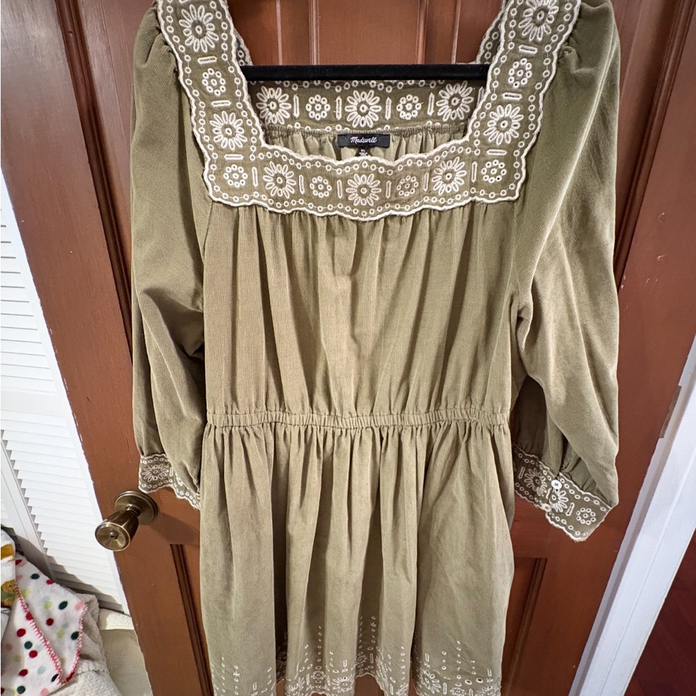 Madewell Olive Green Embroidered Dress